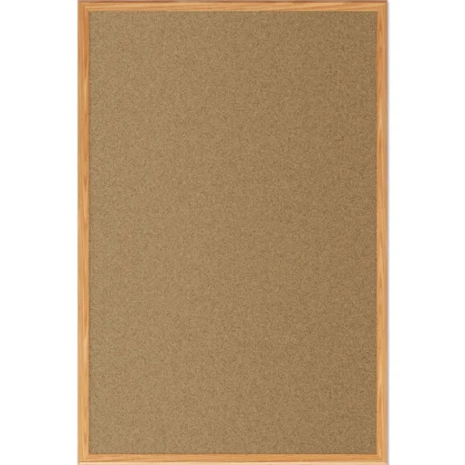 48 in. x 36 in. Economy Cork Board with Oak Frame - Tan Surface/Oak Finished Fiberboard (MDF) Frame Office Presentation Supplies