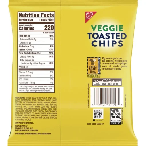 New 1.75 oz. Bag Wheat Thins Toasted Veggie Chips (60/Carton) Food And Snacks