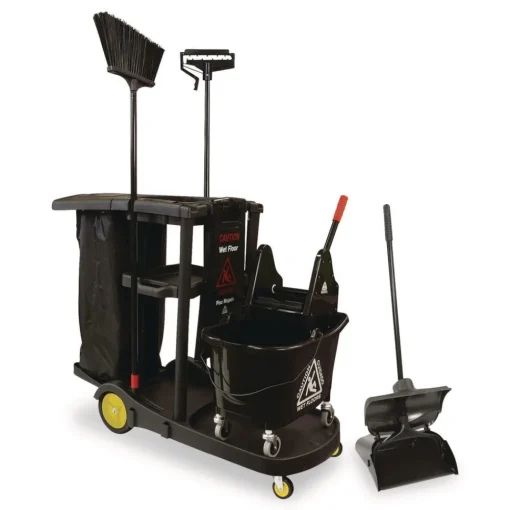 New Premier Janitor Cart, 2 Shelves, Plastic, 18.25 x 44.5 x 38, Black Office Furniture & Lighting