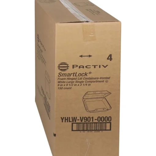 New 9 in. x 9.5 in. x 3.3 in. SmartLock Vented Foam Hinged Lid Container - White (150/Carton) Tabletop And Serveware