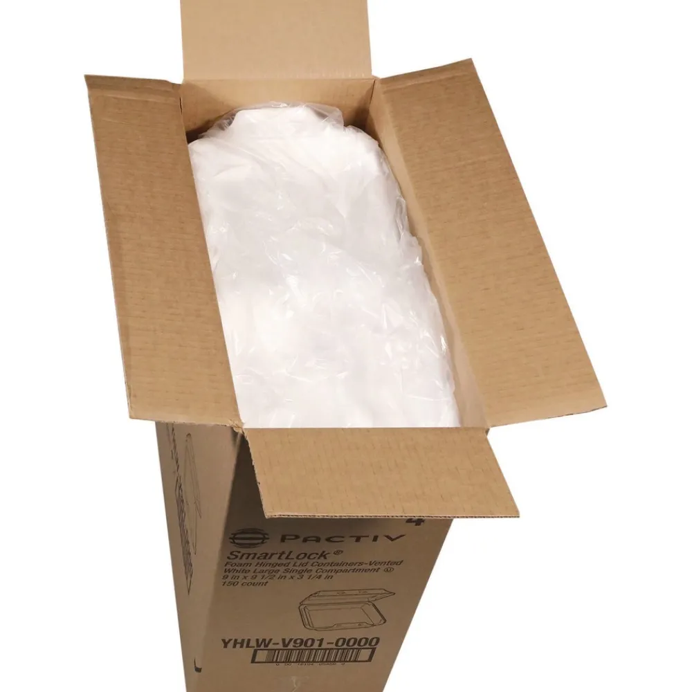 New 9 in. x 9.5 in. x 3.3 in. SmartLock Vented Foam Hinged Lid Container - White (150/Carton) Tabletop And Serveware