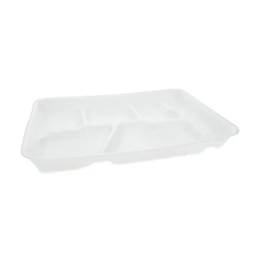 8.5 in. x 11.5 in. x 1.25 in. 6-Compartment Foam School Trays - White (500/Carton) Tabletop And Serveware