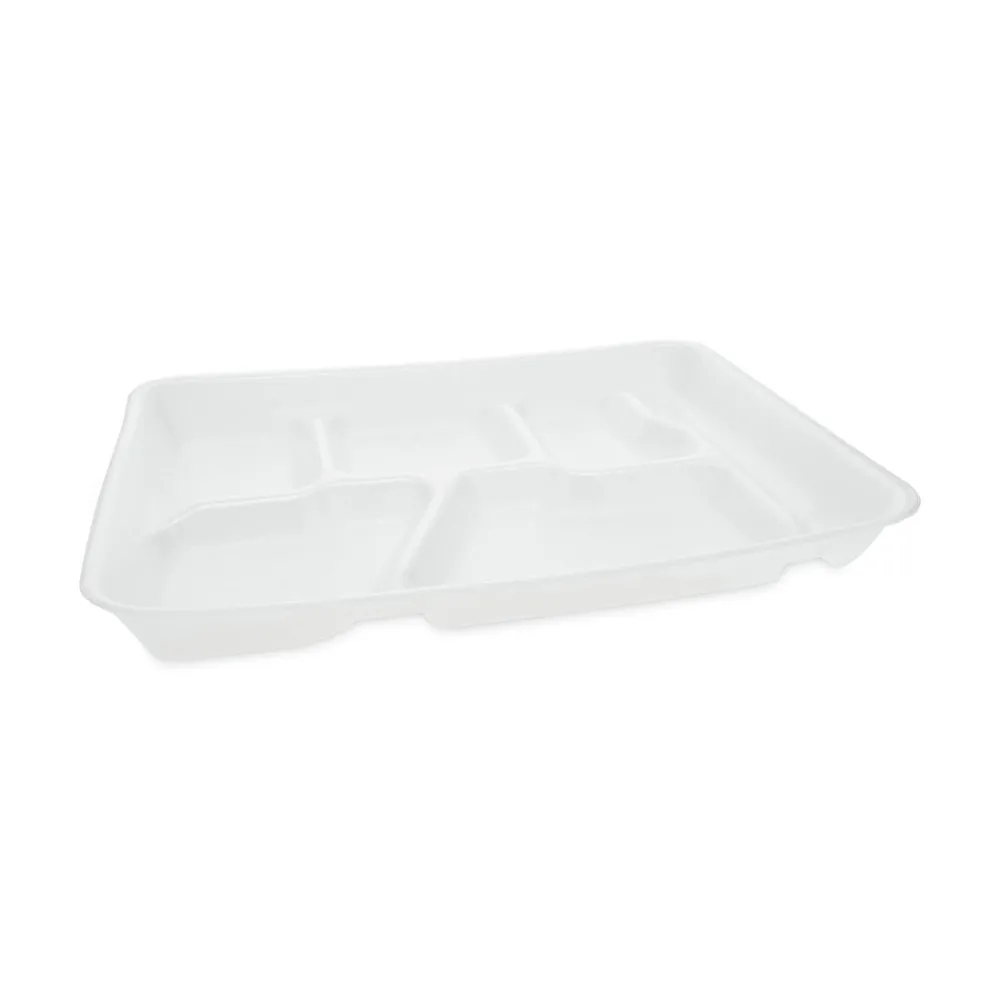 8.5 in. x 11.5 in. x 1.25 in. 6-Compartment Foam School Trays - White (500/Carton) Tabletop And Serveware