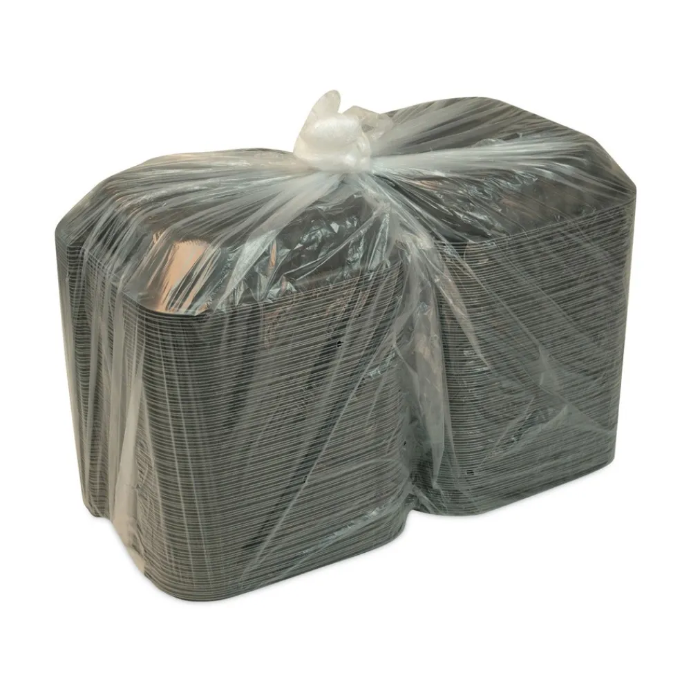 Clearance 8.31 in. x 8.35 in. x 3.1 in. EarthChoice SmartLock Microwavable MFPP Plastic Hinged Lid Container - Black (200/Carton) Tabletop And Serveware