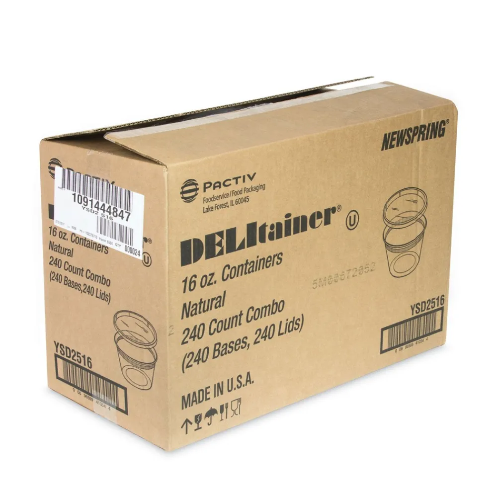 Clearance 2 in. x 2 in. x 2 in. 16 oz. Newspring DELItainer Microwavable Plastic Container - Clear (240/Carton) Tabletop And Serveware