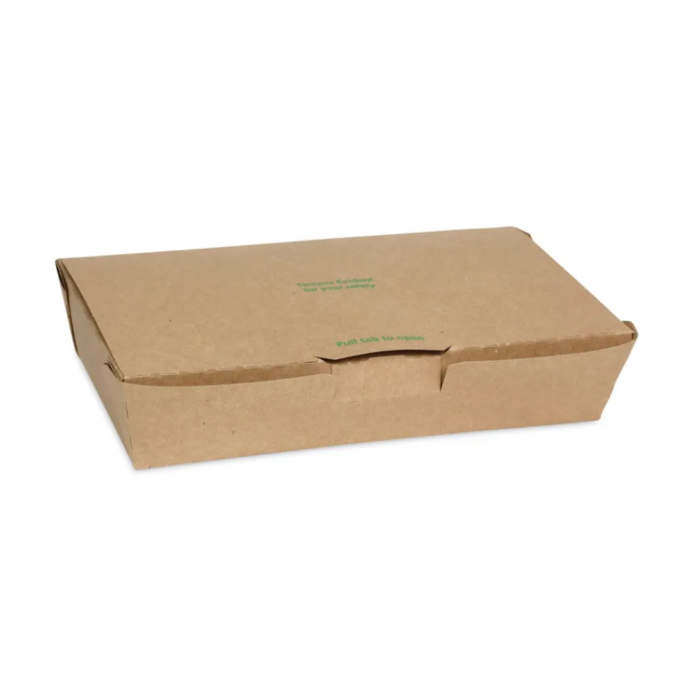 Online 9 in. x 4.85 in. x 2 in. EarthChoice Tamper Evident OneBox Paper Box - Kraft (100/Carton) Tabletop And Serveware