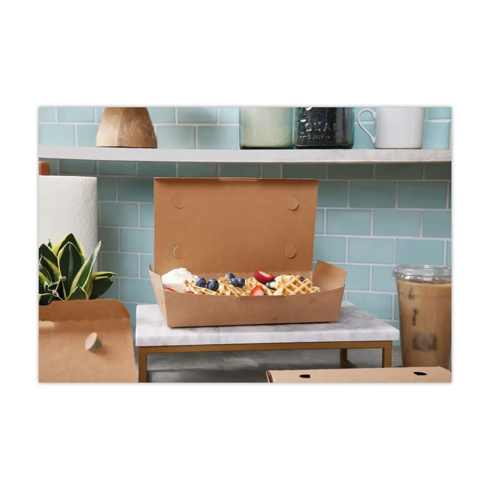 Online 9 in. x 4.85 in. x 2 in. EarthChoice Tamper Evident OneBox Paper Box - Kraft (100/Carton) Tabletop And Serveware