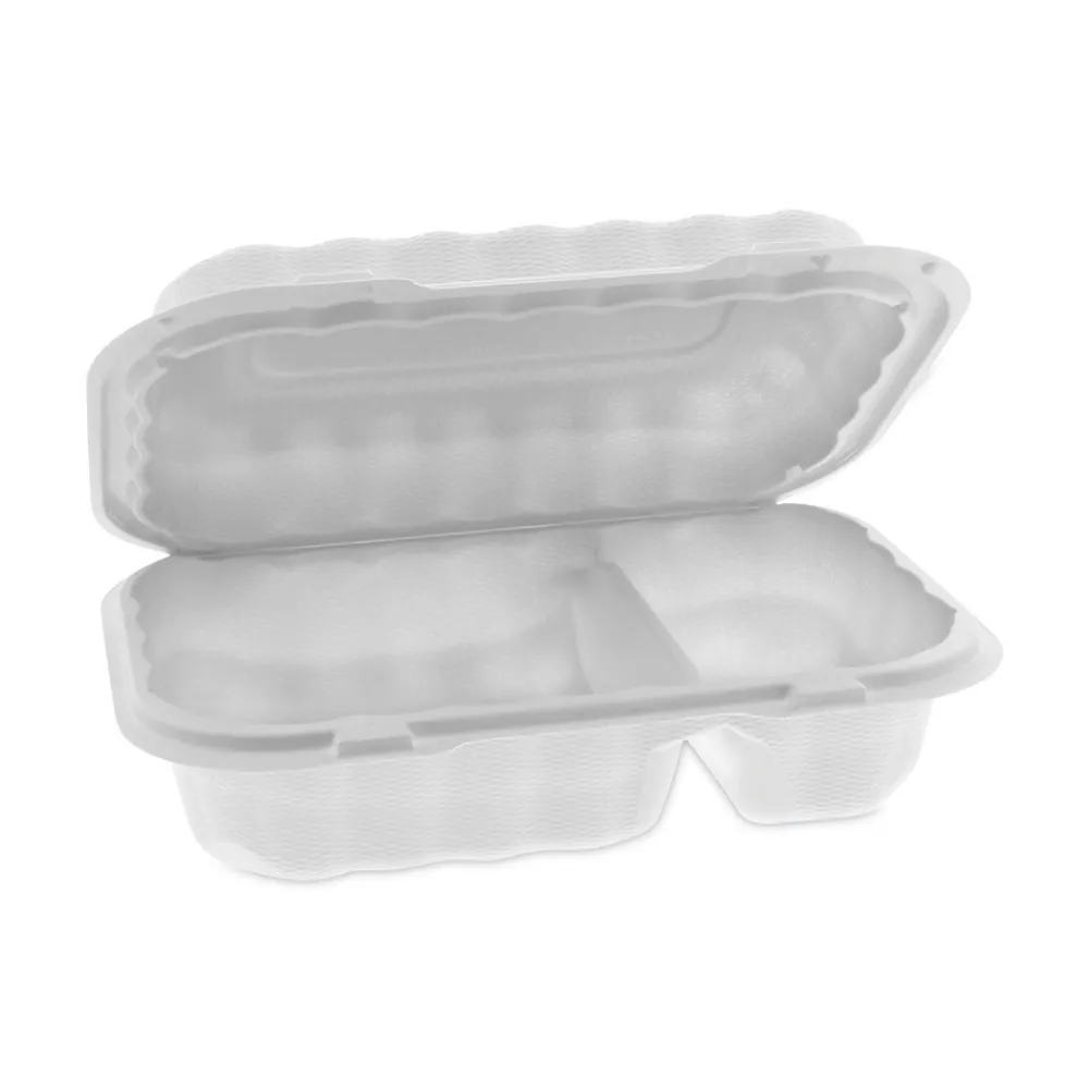 Outlet 9 in. x 6 in. x 3 in. 2-Compartment EarthChoice SmartLock Microwavable MFPP Plastic Hinged Lid Container - White (270/Carton) Tabletop And Serveware