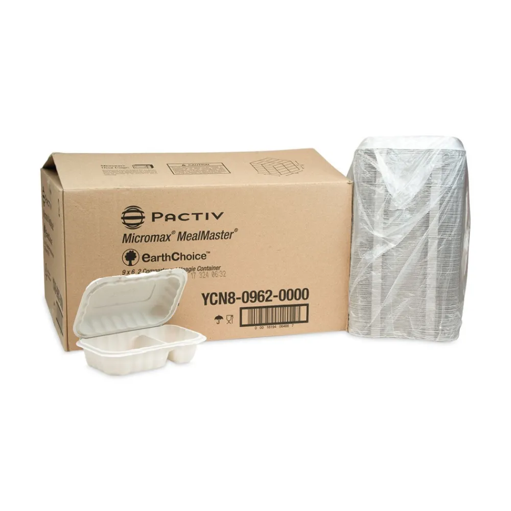 Outlet 9 in. x 6 in. x 3 in. 2-Compartment EarthChoice SmartLock Microwavable MFPP Plastic Hinged Lid Container - White (270/Carton) Tabletop And Serveware