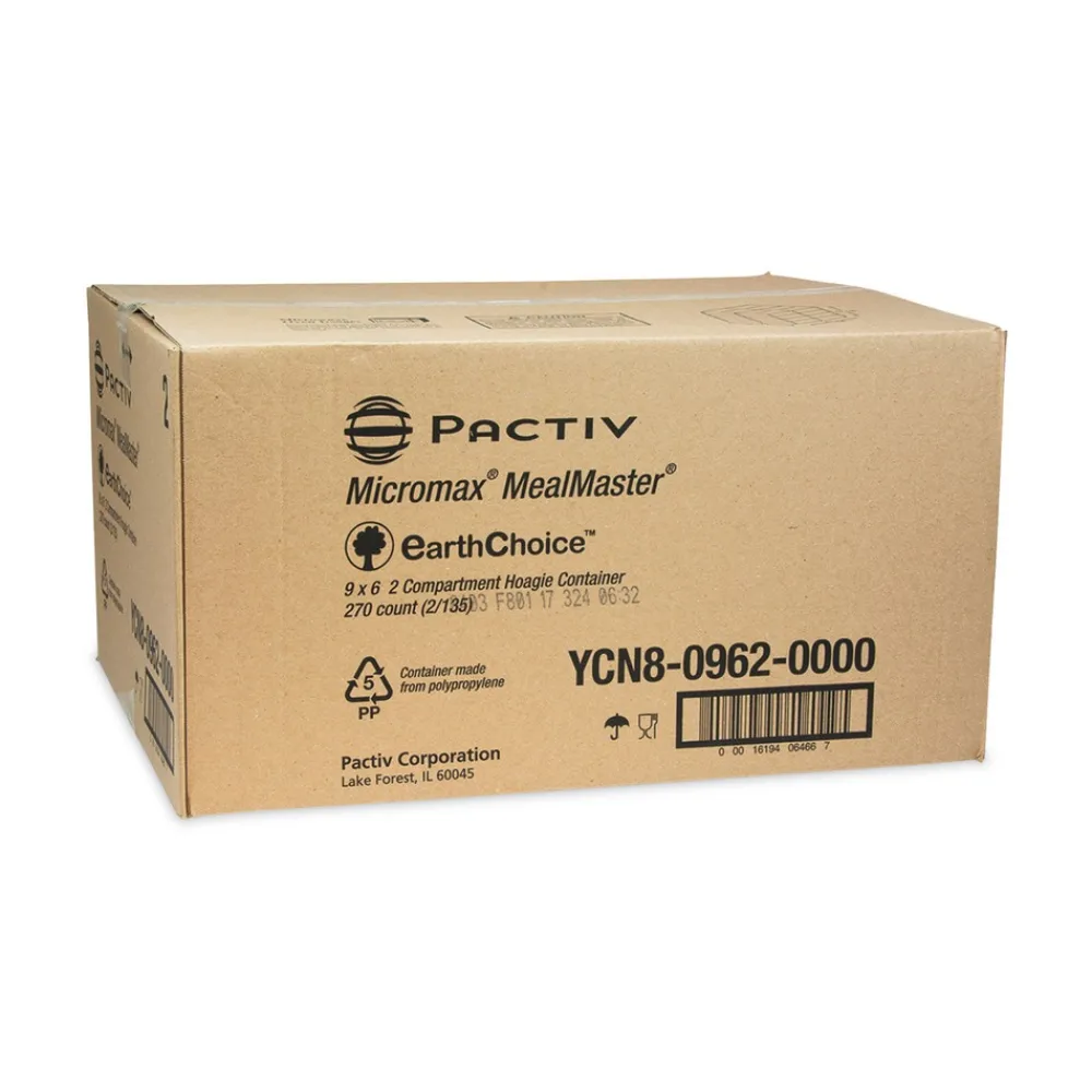 Outlet 9 in. x 6 in. x 3 in. 2-Compartment EarthChoice SmartLock Microwavable MFPP Plastic Hinged Lid Container - White (270/Carton) Tabletop And Serveware