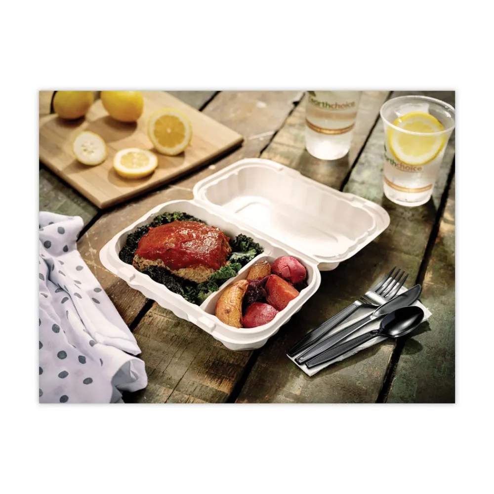 Outlet 9 in. x 6 in. x 3 in. 2-Compartment EarthChoice SmartLock Microwavable MFPP Plastic Hinged Lid Container - White (270/Carton) Tabletop And Serveware