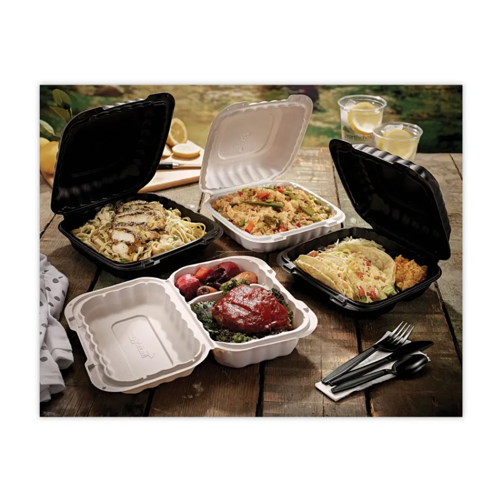 Outlet 9 in. x 6 in. x 3 in. 2-Compartment EarthChoice SmartLock Microwavable MFPP Plastic Hinged Lid Container - White (270/Carton) Tabletop And Serveware