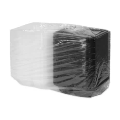 Best 33 oz. 8-1/2 in. x 8-1/5 in. x 3 in. 3-Compartment EarthChoice Vented Dual Color Microwavable Hinged Lid Container - Black/Clear (150/Carton) Tabletop And Serveware