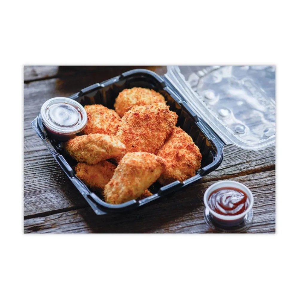 Online 28 oz 7.5 x 7.5 x 3 EarthChoice Vented Dual Color Microwavable Plastic Hinged Lid Container - Black/Clear (150/Carton) Tabletop And Serveware