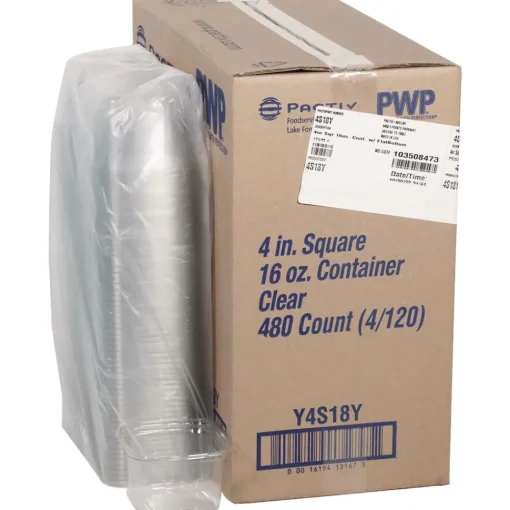 Sale 16 oz 4 x 4 x 3 PET Plastic Square Container - Clear (480/Carton) Tabletop And Serveware
