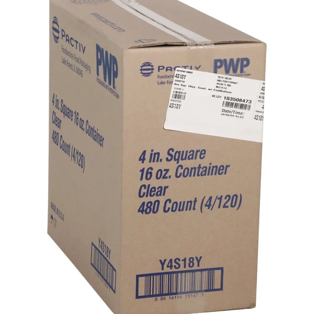 Sale 16 oz 4 x 4 x 3 PET Plastic Square Container - Clear (480/Carton) Tabletop And Serveware