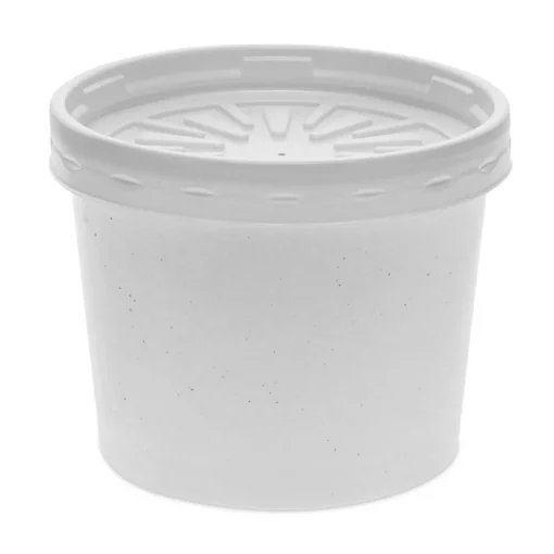 250/Carton 3.75 in. dia. x 3 in., 12 oz., Paper Round Food Container and Lid Combo - White Tabletop And Serveware