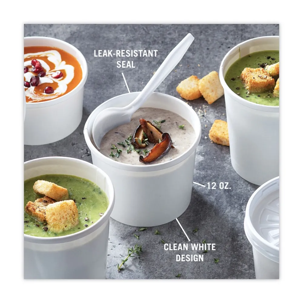 250/Carton 3.75 in. dia. x 3 in., 12 oz., Paper Round Food Container and Lid Combo - White Tabletop And Serveware