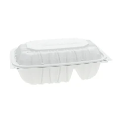 Online 2-Compartment 9 x 6 x 3.1 EarthChoice Vented Microwavable MFPP Plastic Hinged Lid Container - White (170/Carton) Tabletop And Serveware