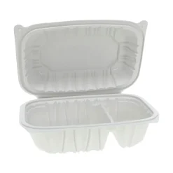 Online 2-Compartment 9 x 6 x 3.1 EarthChoice Vented Microwavable MFPP Plastic Hinged Lid Container - White (170/Carton) Tabletop And Serveware