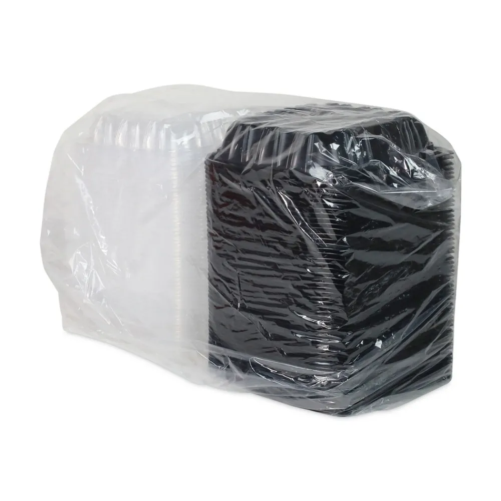 Clearance DC858100B000 38 oz 8.5 x 8.5 x 3 EarthChoice Vented Dual Color Microwavable Plastic Hinged Lid Container - Black/Clear (150/Carton) Tabletop And Serveware