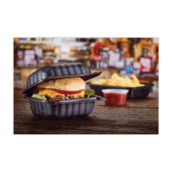 Discount EarthChoice 5.75 in. x 5.95 in. x 3.1 in. Microwavable MFPP Plastic Hinged Lid Container With SmartLock - Black (400/Carton) Tabletop And Serveware