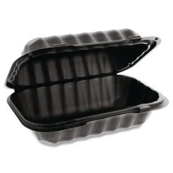 Discount EarthChoice 9 in. x 6 in. x 3.25 in. Plastic SmartLock Microwavable MFPP Hinged Lid Container - Black (270/Carton) Tabletop And Serveware