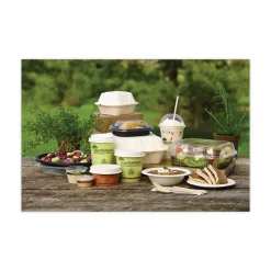 Discount EarthChoice 7.8 in. x 7.8 in. x 2.8 in. Bagasse Hinged Lid 3-Compartment Container with Dual Tab Lock - Natural (150/Carton) Tabletop And Serveware