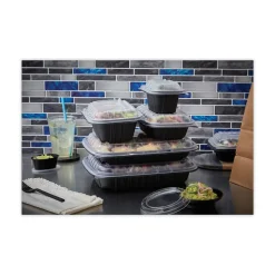 Discount EarthChoice Entree2Go 11.75 in. x 8.75 in. x 2.13 in. 64 oz. Plastic Takeout Container - Black (200/Carton) Tabletop And Serveware