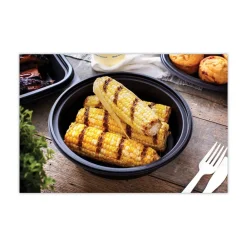 Best EarthChoice MealMaster 8 in. Diameter x 2.12 in. H 32 oz. Plastic Container with Lid - Black/Clear (250/Carton) Tabletop And Serveware