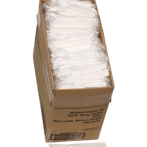 Online Mediumweight Plastic Fieldware Cutlery Napkin/Spork/Straw Kit - White (1000/Carton) Tabletop And Serveware