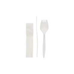 Online Mediumweight Plastic Fieldware Cutlery Napkin/Spork/Straw Kit - White (1000/Carton) Tabletop And Serveware