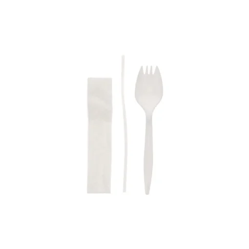 Online Mediumweight Plastic Fieldware Cutlery Napkin/Spork/Straw Kit - White (1000/Carton) Tabletop And Serveware