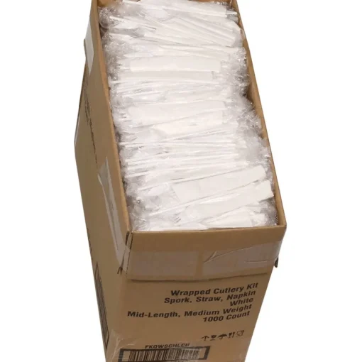 Online Mediumweight Plastic Fieldware Cutlery Napkin/Spork/Straw Kit - White (1000/Carton) Tabletop And Serveware