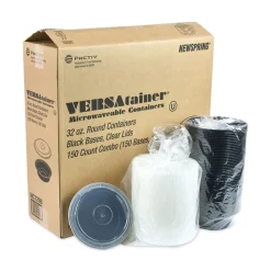 Outlet NC729B 32 oz 7 in. Diameter x 2 in. h Newspring VERSAtainer Plastic Microwavable Containers - Black/Clear (150/Carton) Tabletop And Serveware