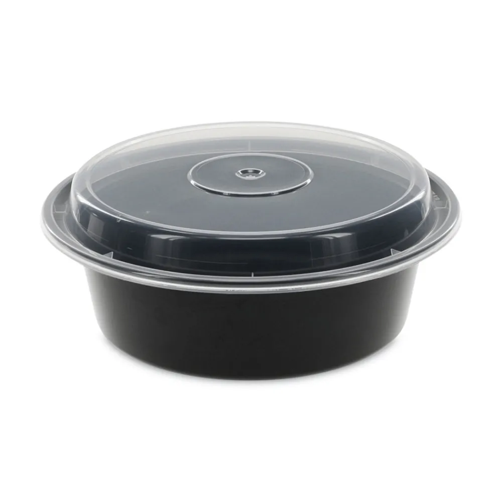 Outlet NC729B 32 oz 7 in. Diameter x 2 in. h Newspring VERSAtainer Plastic Microwavable Containers - Black/Clear (150/Carton) Tabletop And Serveware