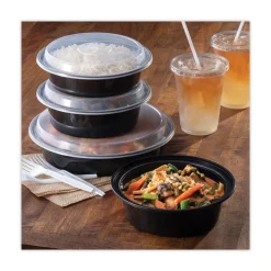 Outlet NC729B 32 oz 7 in. Diameter x 2 in. h Newspring VERSAtainer Plastic Microwavable Containers - Black/Clear (150/Carton) Tabletop And Serveware
