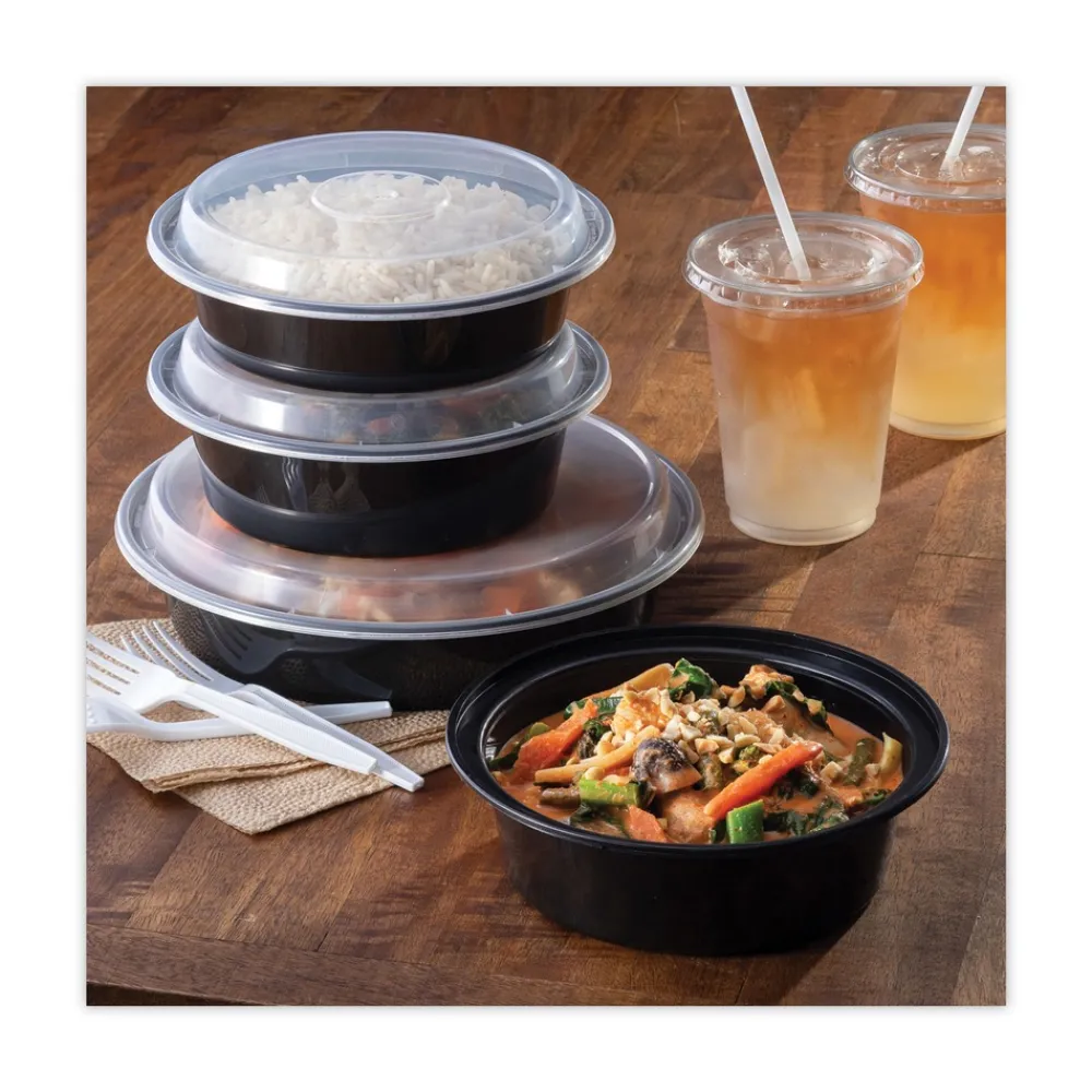 Outlet NC729B 32 oz 7 in. Diameter x 2 in. h Newspring VERSAtainer Plastic Microwavable Containers - Black/Clear (150/Carton) Tabletop And Serveware