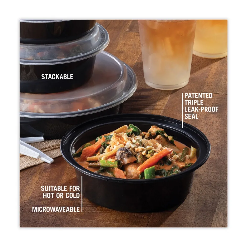 Outlet NC729B 32 oz 7 in. Diameter x 2 in. h Newspring VERSAtainer Plastic Microwavable Containers - Black/Clear (150/Carton) Tabletop And Serveware
