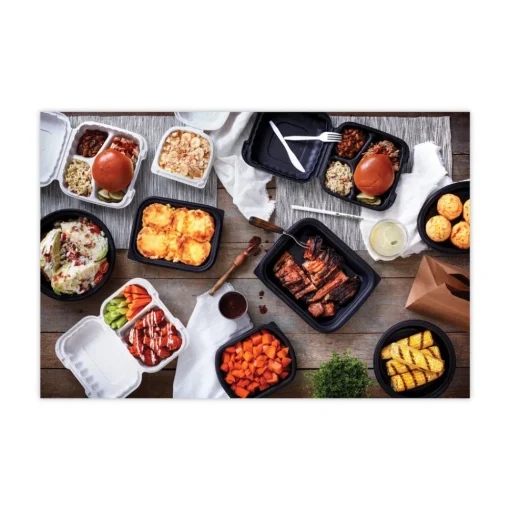 Online YCN808030000 EarthChoice SmartLock 8.31 in. x 8.35 in. x 3.1 in. Microwaveable MFPP 3-Compartment Hinged Lid Containers - White (200/Carton) Tabletop And Serveware