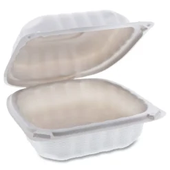 Clearance YCN806000000 EarthChoice SmartLock 6 in. x 6 in. x 3.1 in. Microwaveable MFPP Hinged Lid Containers - White (400/Carton) Tabletop And Serveware