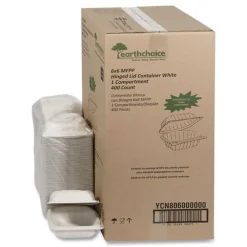 Clearance YCN806000000 EarthChoice SmartLock 6 in. x 6 in. x 3.1 in. Microwaveable MFPP Hinged Lid Containers - White (400/Carton) Tabletop And Serveware