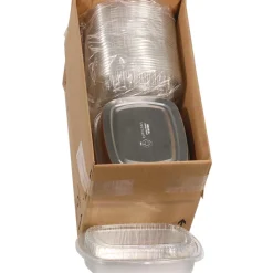 Y6710PET 9.8 in. x 7.8 in. x 1.3 in. 46 oz. Classic Carry-Out Aluminum Container with PET Dome Lid - Silver/Clear (50/Carton) Tabletop And Serveware