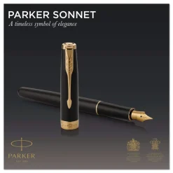 Sale Sonnet Medium 1 mm Fountain Pen with Gift Box - Black Ink/Black/Gold Barrel Pens, Pencils & Markers