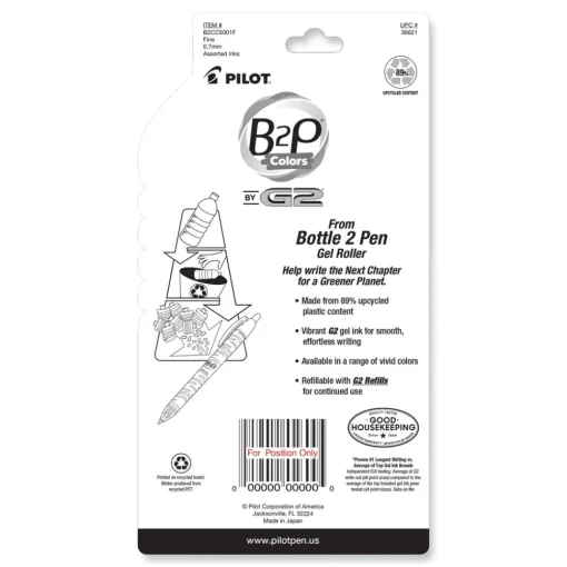 Hot B2P Bottle-2-Pen Recycled Fine 0.7 mm Gel Pen - Assorted Ink and Barrel Colors (5/Pack) Pens, Pencils & Markers