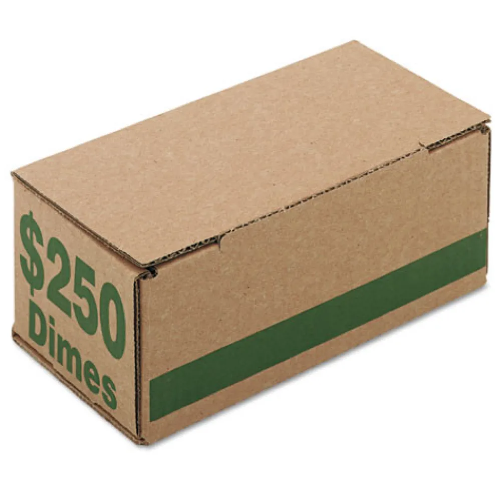 Outlet 61010 8.06 x 3.31 x 3.19 Corrugated Cardboard Coin Storage with Denomination Printed On Side - Green (50/Carton) Retail Store Supplies