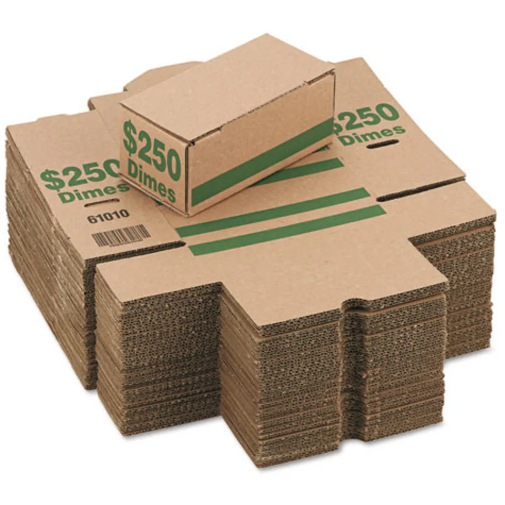 Outlet 61010 8.06 x 3.31 x 3.19 Corrugated Cardboard Coin Storage with Denomination Printed On Side - Green (50/Carton) Retail Store Supplies