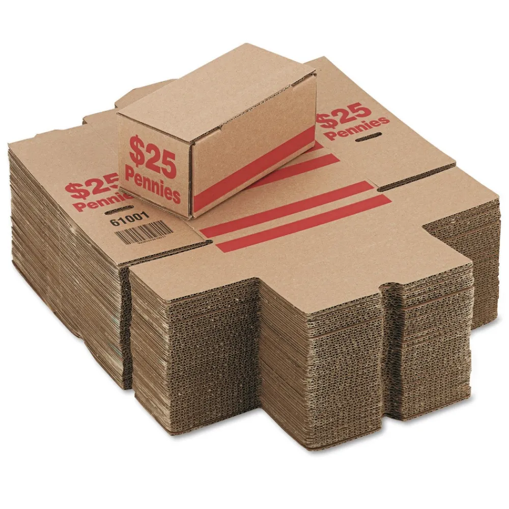 Hot 8.5 x 4.38 x 3.63 Corrugated Cardboard Coin Storage with Denomination Printed On Side - Red (50/Carton) Storage & Organization