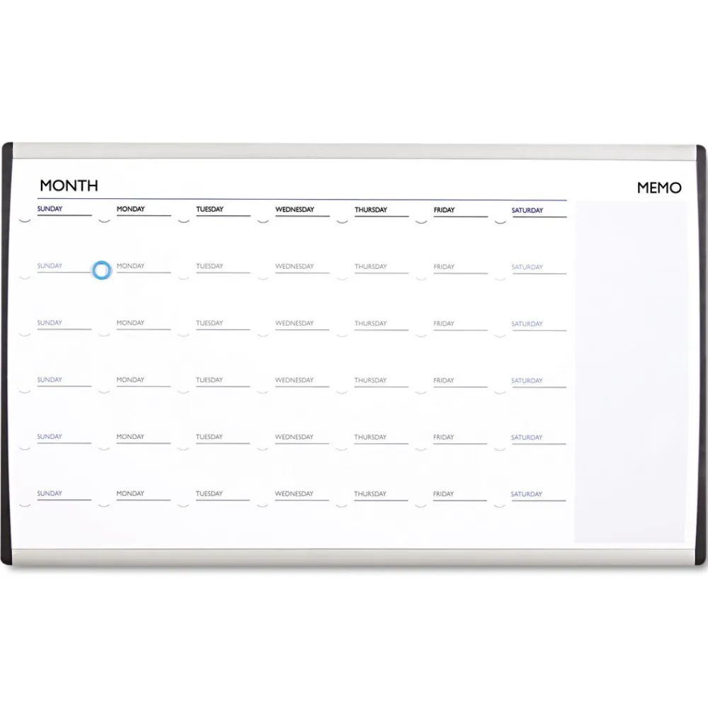 30 in. x 18 in. ARC Frame Cubicle Monthly Planning/Scheduling Calendar Board - White Magnetic Surface/Satin Aluminum Frame Office Presentation Supplies