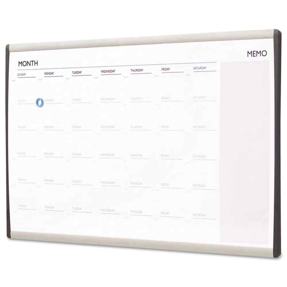 30 in. x 18 in. ARC Frame Cubicle Monthly Planning/Scheduling Calendar Board - White Magnetic Surface/Satin Aluminum Frame Office Presentation Supplies